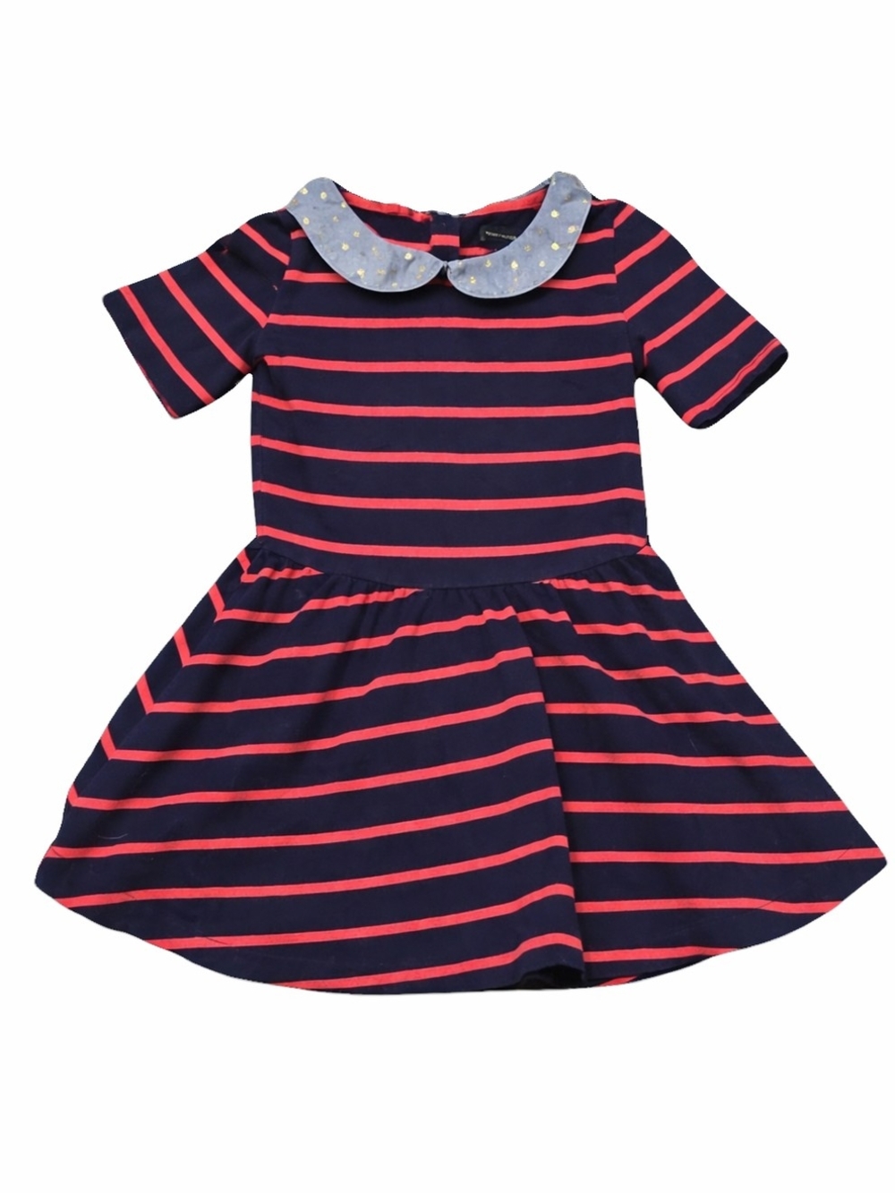 5T TOMMY HILFIGER Navy and Red Striped with Collar Kids Dress